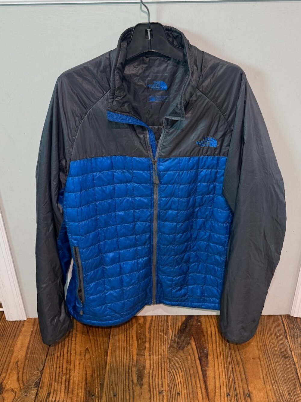 North Face Thermoball Puffer Jacket Men's XL Quilted Insulated Full Zip Blue Blk